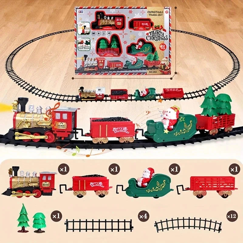 Christmas Tree Train Set - Electric Locomotive with Lights & Sounds for Toddlers, Complete Track & Carriages Holiday Decor Good Vibrations