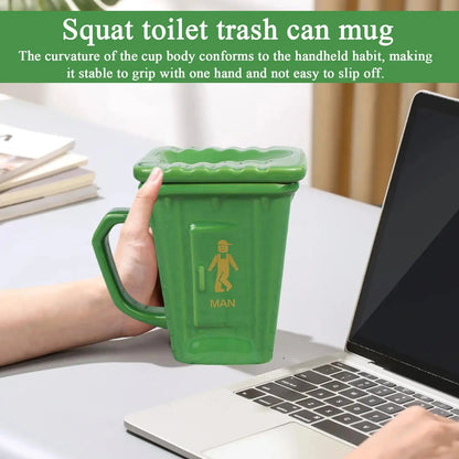 Creative Squatty Toilet Trash Can Mug With Straw Ceramic Toilet Mug Funny Prank Water Mug For Home Work Birthday Party Good Vibrations