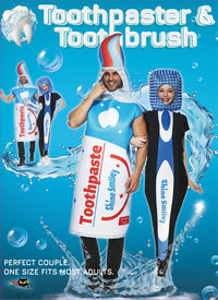Toothbrush and Toothpaste Costume Couple Costume Halloween for Men Women Funny Outfit Carnival Easter Purim Fancy Dress Good Vibrations