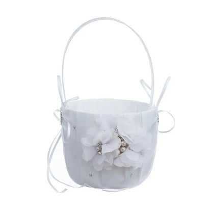 Wedding Bowknot Faux Pearl Flower Girl Basket With Heart Shape Decor Pink Good Vibrations