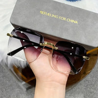 Square Rimless Sunglasses Women Luxury Brand Designer Summer Red Glasses Fashion Sun glasses For Men UV400 Shades Oculos Good Vibrations