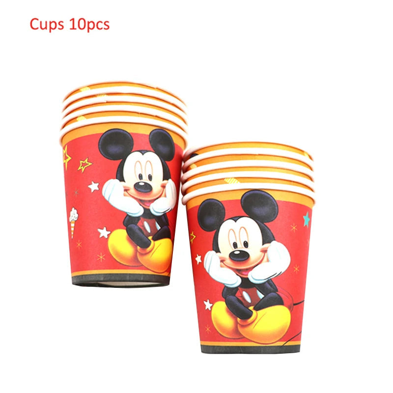 Mickey Mouse Theme Disposable Tableware Cups Plate Baby Children Birthday Party Supplies Boy Family Good Friend Party Decoration Good Vibrations