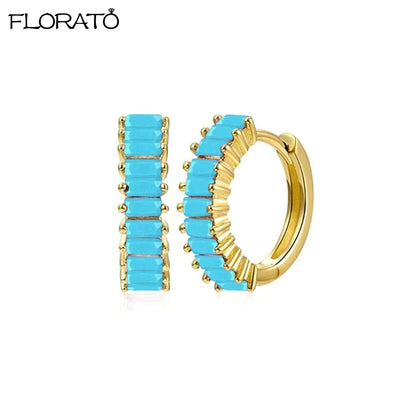 925 Sterling Silver Needle Summer Blue Earrings Trend 18K Gold Hoop Earrings for Women Fashion Puncture Jewelry Ear Accessories Good Vibrations