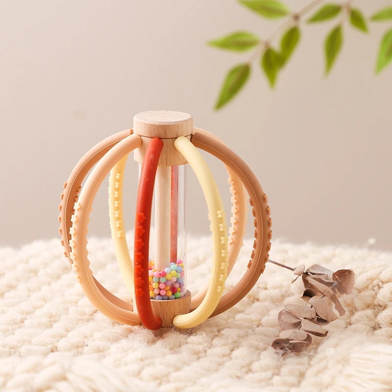 Baby Rattle Toy Wooden Rain Drum With Silicone Baby Sensory Touch Toy Newborn Dental Care Gum Anti-eating Hand Molar Stick Gif Good Vibrations