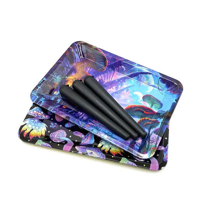 Rolling Tray 18X12.5CM with Black Tubes, Colorful Design, Metal Tin Plate.