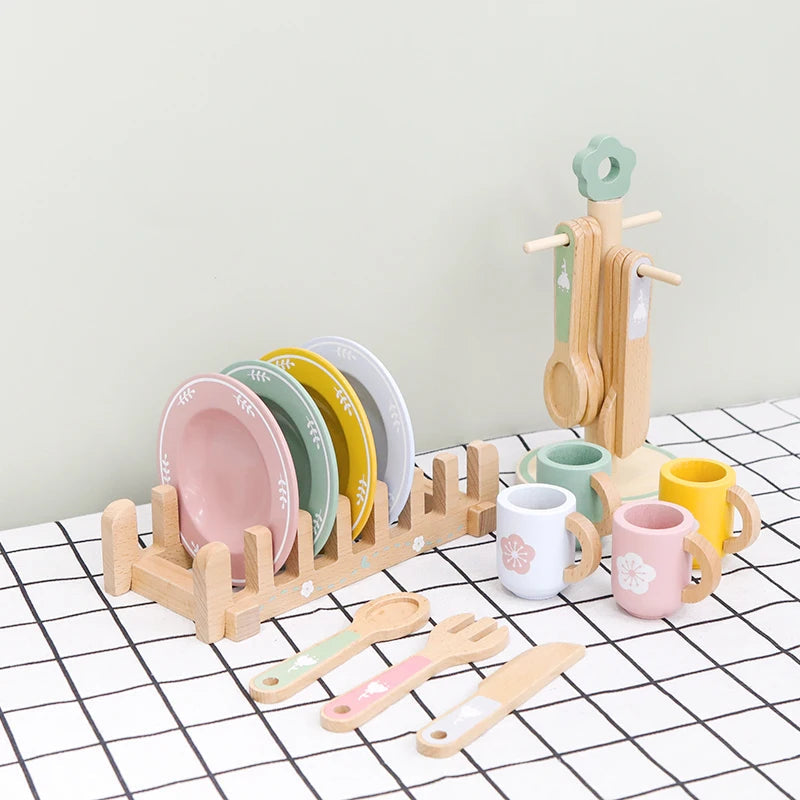 Baby wooden toy Kitchen toy wooden tableware set toy baby role play Educational Cosplay preschool toy gifts for kids Good Vibrations