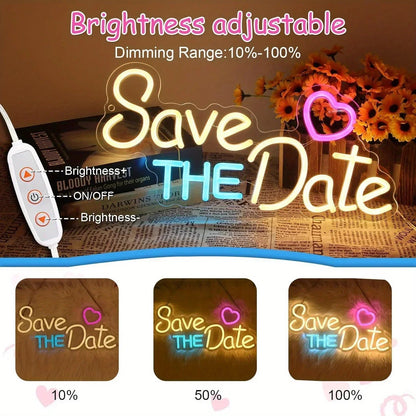 Save The Date Neon Sign Wedding Led Light Up Sign for Festival Birthday Wedding Party Lover Room Decor Kids Friend Gift Good Vibrations