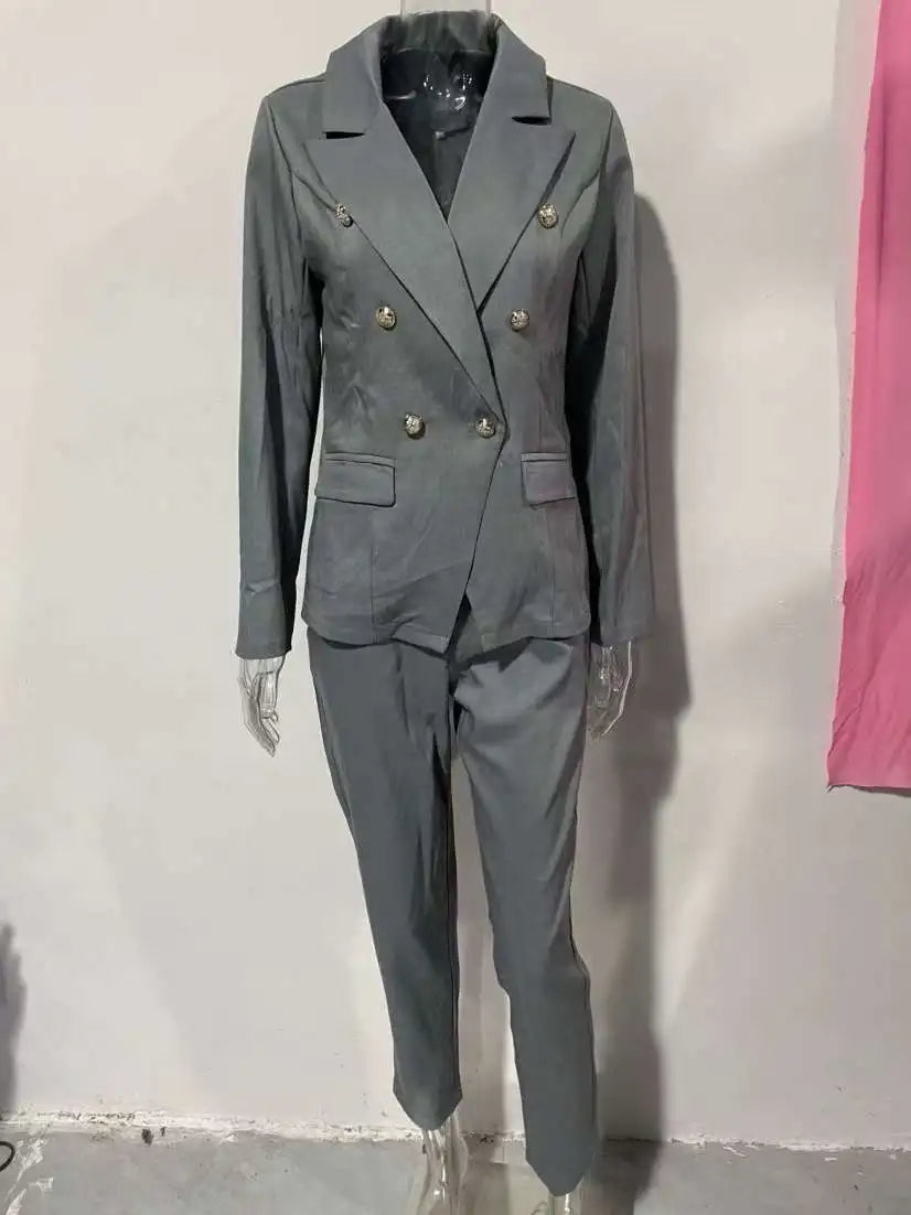 Two Piece Sets Woman Outfit 2025 Spring Solid Color Versatile Temperament Blazer Coat & Fashiona Casual Pocket Design Pants Set Good Vibrations