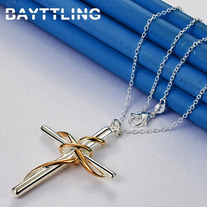 925 Sterling Silver 16-30 Inches Simple Cross Necklace For Women Men Fashion Wedding Gift Jewelry Good Vibrations