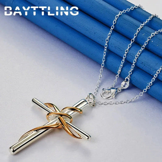 925 Sterling Silver 16-30 Inches Simple Cross Necklace For Women Men Fashion Wedding Gift Jewelry Good Vibrations