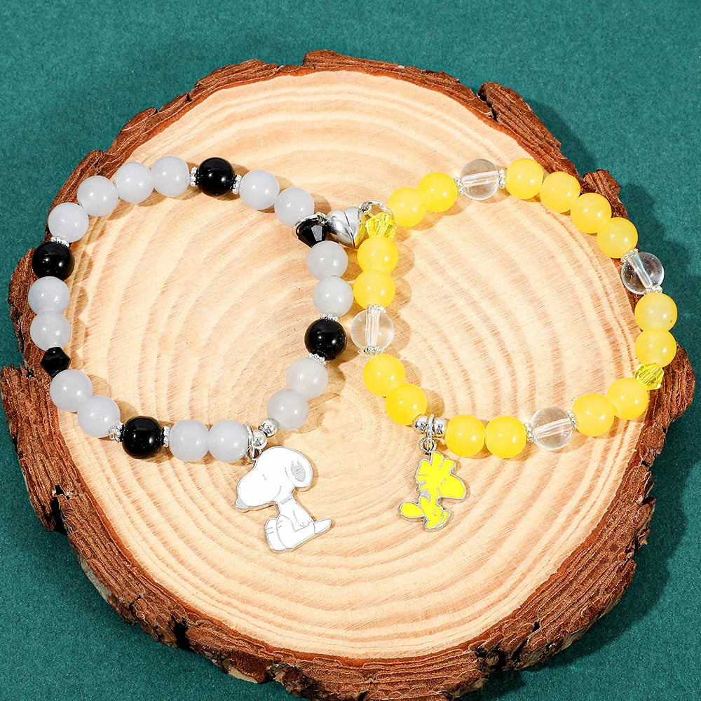 2pcs Magnetic Snoopy Couple Friendship Bracelets Holiday Gift Cartoon Character Wristwear Unisex Good Vibrations