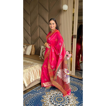 Elite Weaves Soft Silk Ikkat Patola Saree with Meenakari Motifs Peacock Pallu & Gold Zari Border Wedding Dresses Good Vibrations