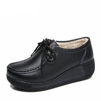 BEYARNENew Winter Shoes Genuine Leather Womens Flat Platform Shoes Casual Womens Loafers Plush Womens Slip-on Sneakers for Women Good Vibrations