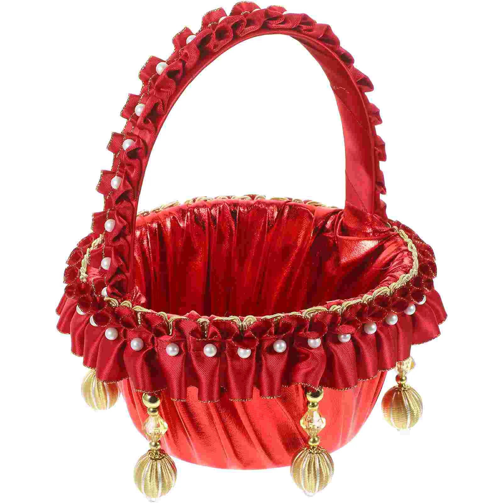 Pearl Flower Girl Basket Red Baskets Roses Small Rustic Wedding Elegant Vintage Good Vibrations