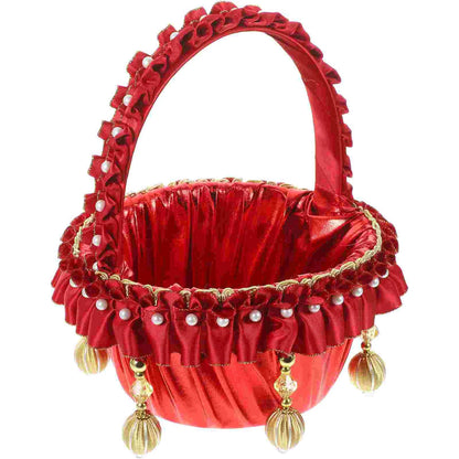 Pearl Flower Girl Basket Red Baskets Roses Small Rustic Wedding Elegant Vintage Good Vibrations