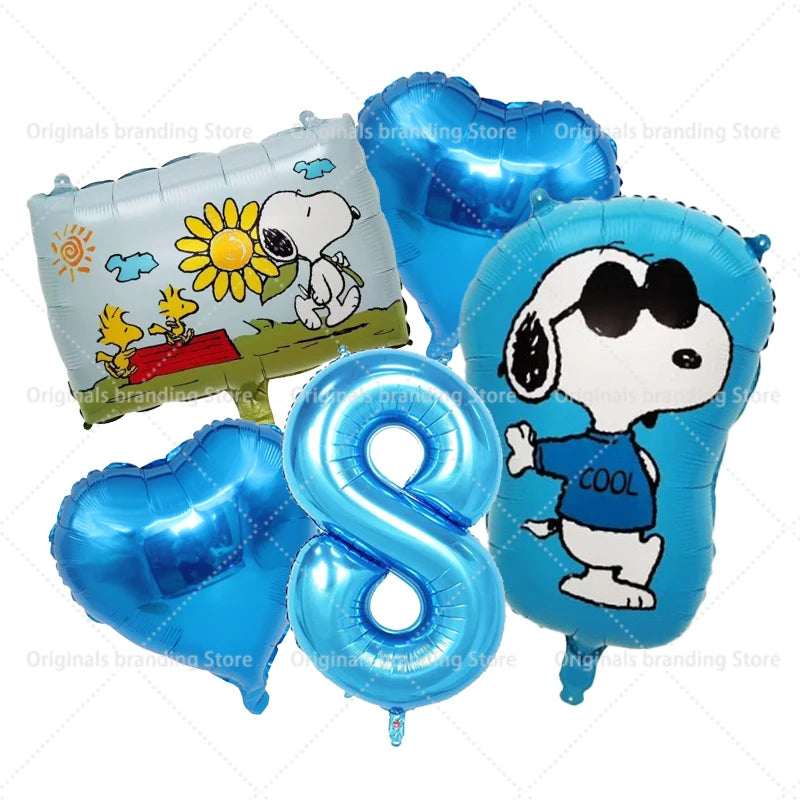 Snoopy Birthday Balloons Set boy girl Number Balloon Suit Foil Ballon Cartoon Birthday Party Supplies Decor Baby Shower Gift Good Vibrations