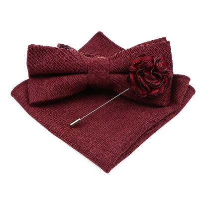 Mens Solid Color Cotton Bowtie Pocket Square Brooch Sets Pink Blue Super Soft Suede Bow Tie Handkerchief For Wedding Party Gift Good Vibrations