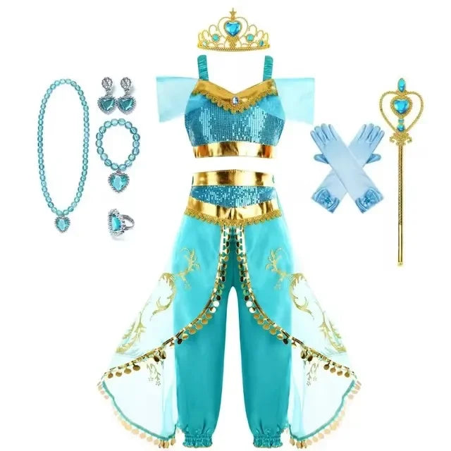 Jasmine Girls Aladdin Costume Halloween Princess Dress Kids Birthday Party Christmas Arabian Cosplay 4 5 6 7 8 9 10 Years Good Vibrations