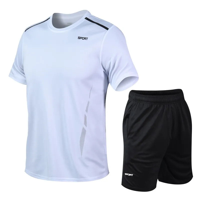 CHRLCK Men's Quick Drying Running Sets Breathable Hiking Fishing T-Shirt Short Soft Elasticity Gym Fitness Suits Outdoor Sports Good Vibrations