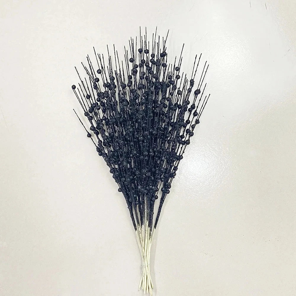 Christmas Tree Decoration, Fake Glitter Berry Leave, Dried Branch, Golden Powder, Flower Material, New Year Party, 1Pc, 12 Forks Good Vibrations