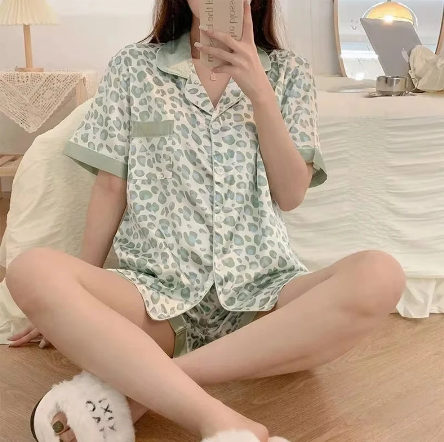 1 Set Women's Elegant Lounge Set, Plus Size Satin Striped Button Up Long Sleeve Shirt & Pants Pajamas Good Vibrations