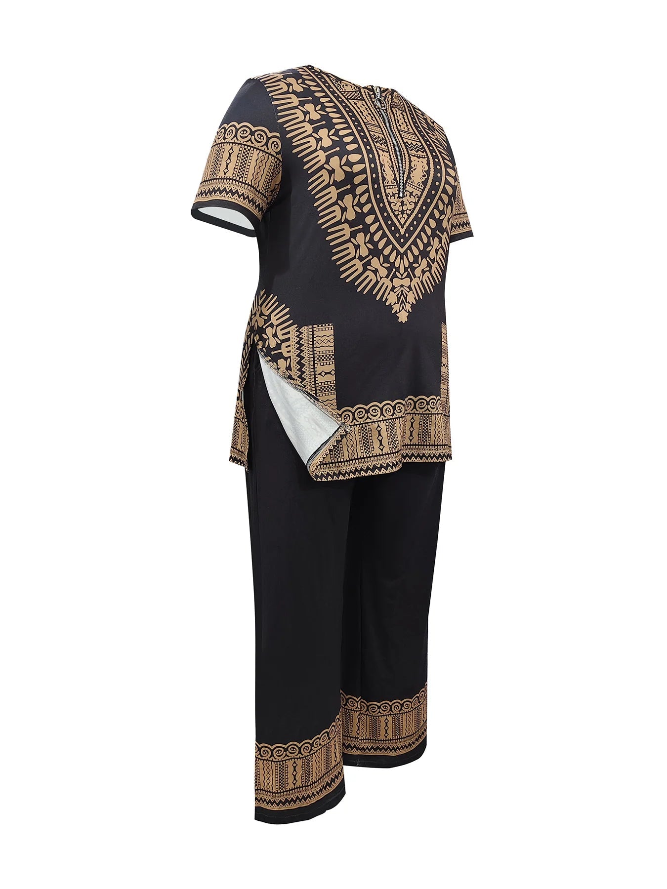 Plus - Size Dope Ethnic - Style Set! Black & Gold Print, Slays & Comfy Good Vibrations
