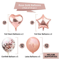 14pcs Rose Gold Mix Star Heart Confetti Latex Balloons Birthday Party Decorations Kids Adult Wedding Anniversary Globos Supplies Good Vibrations