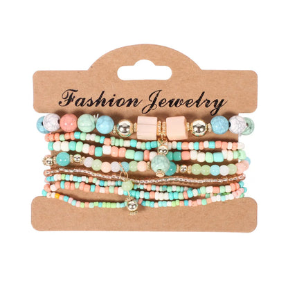 Bohemian Handmade Beads Bracelet Set For Women Summer Colorful Beaded Chain Bangle Men Boho Jewelry Accessories Good Vibrations