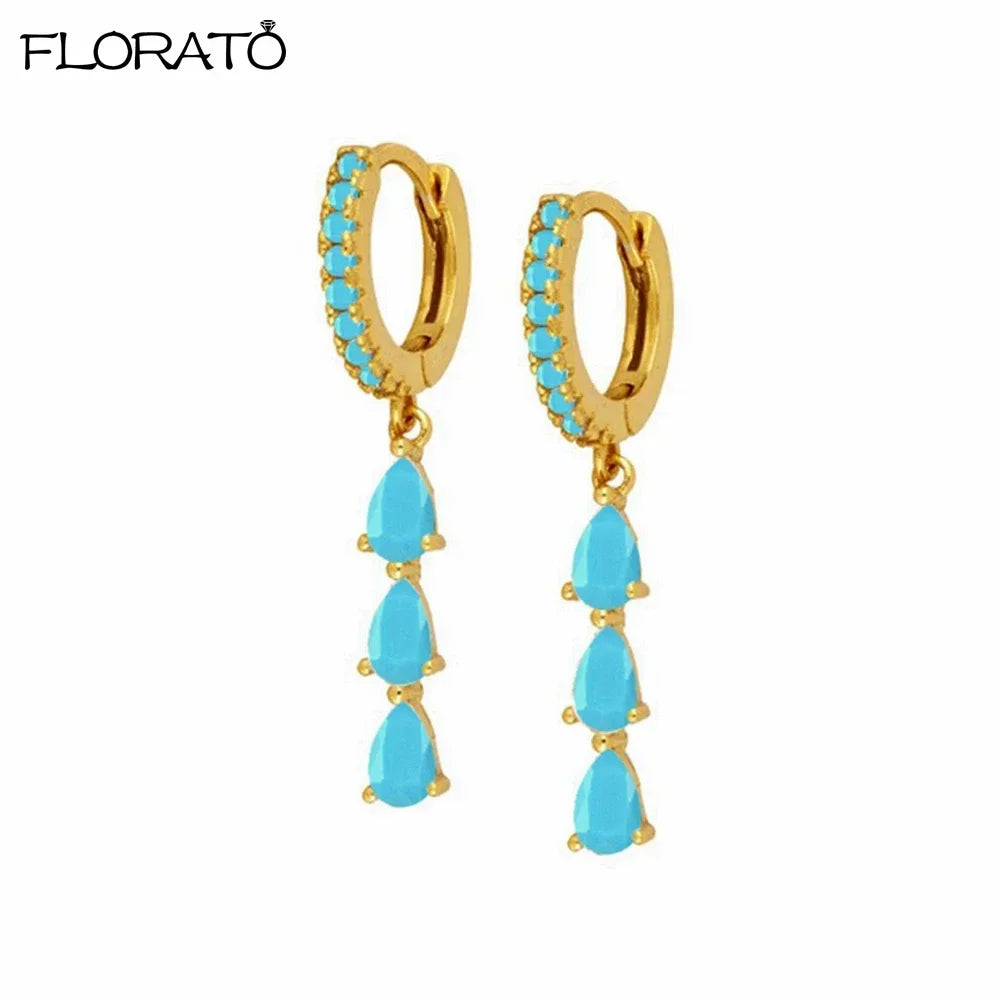 925 Sterling Silver Needle Summer Blue Earrings Trend 18K Gold Hoop Earrings for Women Fashion Puncture Jewelry Ear Accessories Good Vibrations