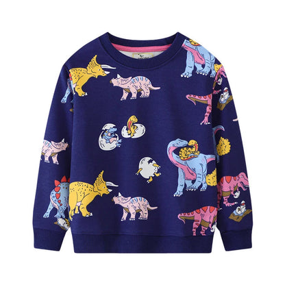 Jumping Meters 5-7T Long Sleeve  Boys Girls Hooded Sweatshirts With Dinosaur Children's Clothing  Hot Selling Baby Shirts Tops Good Vibrations