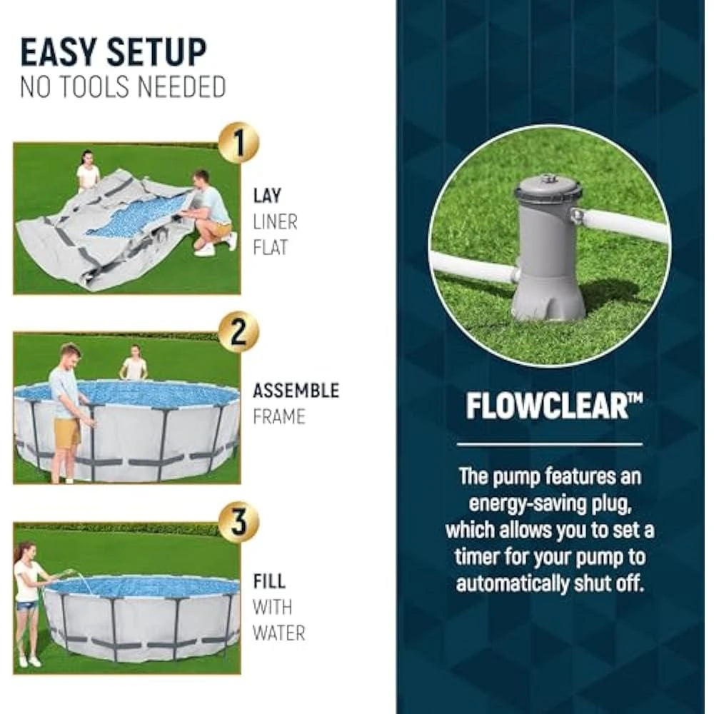 12 Foot by 30 Inch Round Above Ground Swimming Pool Set Outdoor Metal Frame Family Pool with Filter Pump Good Vibrations