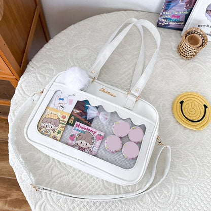 Japanese  Shoulder Bag For Women PU Leather Itabag Transparent Bag JK Tote Bag Handbags Preppy Bag ita bag Crossbody Bag Good Vibrations