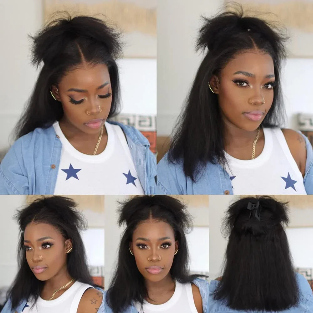 Wear And Go Glueless Wigs Yaki Straight Bob Wigs 13x4 Lace Front Wigs Human Hair Kinky Straight Lace Frontal Wigs Tissage Humain Good Vibrations