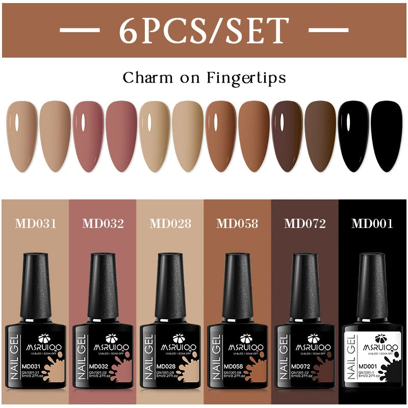MSRUIOO 6pcs Nude Pink Gel Nail Polish Set Glitter Colorful Semi Permanent UV Gel Kits DIY Nail Art Painting Varnish Manicure Good Vibrations