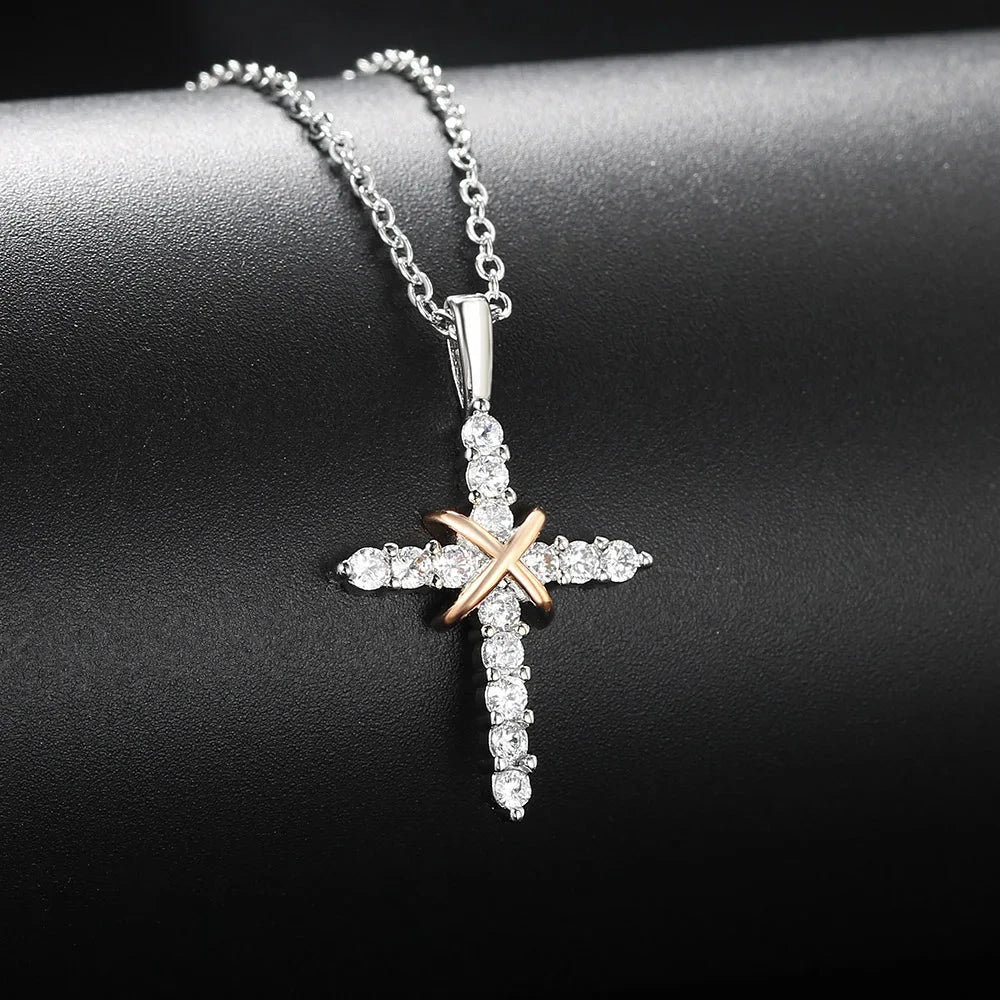 Cross Pendant Necklace For Women Iced Out Crystal Silver Plated Chain Collar Choker Necklace Christmas Jewelry Fashion N456 Good Vibrations