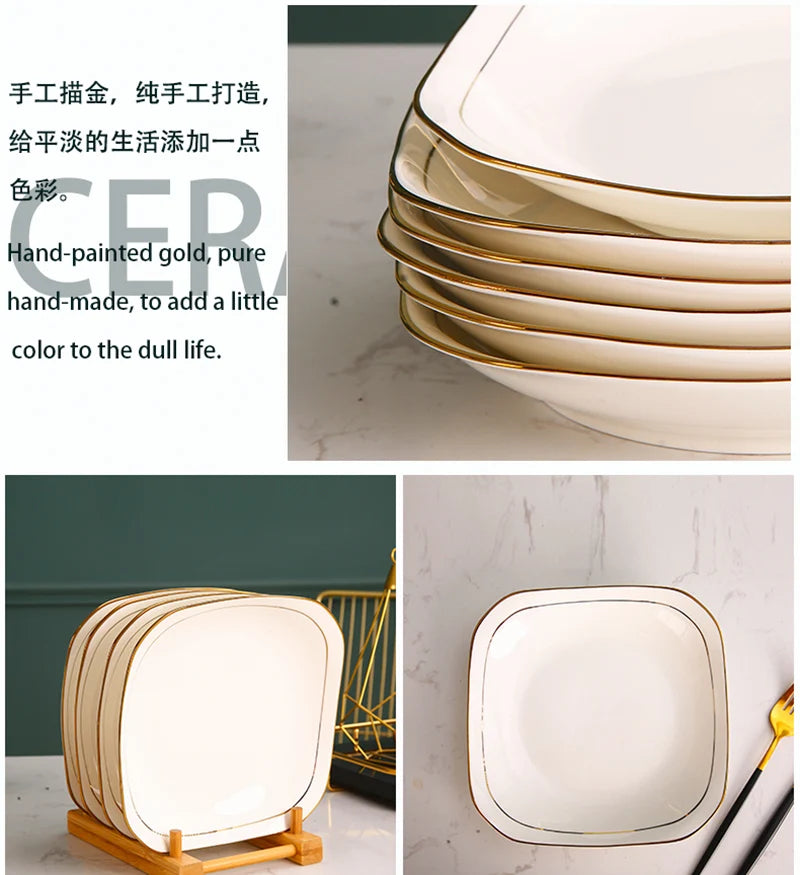 7-inch square expensive plate bone china ceramic tableware square deep plate steamed dish healthy ceramic food plate Good Vibrations