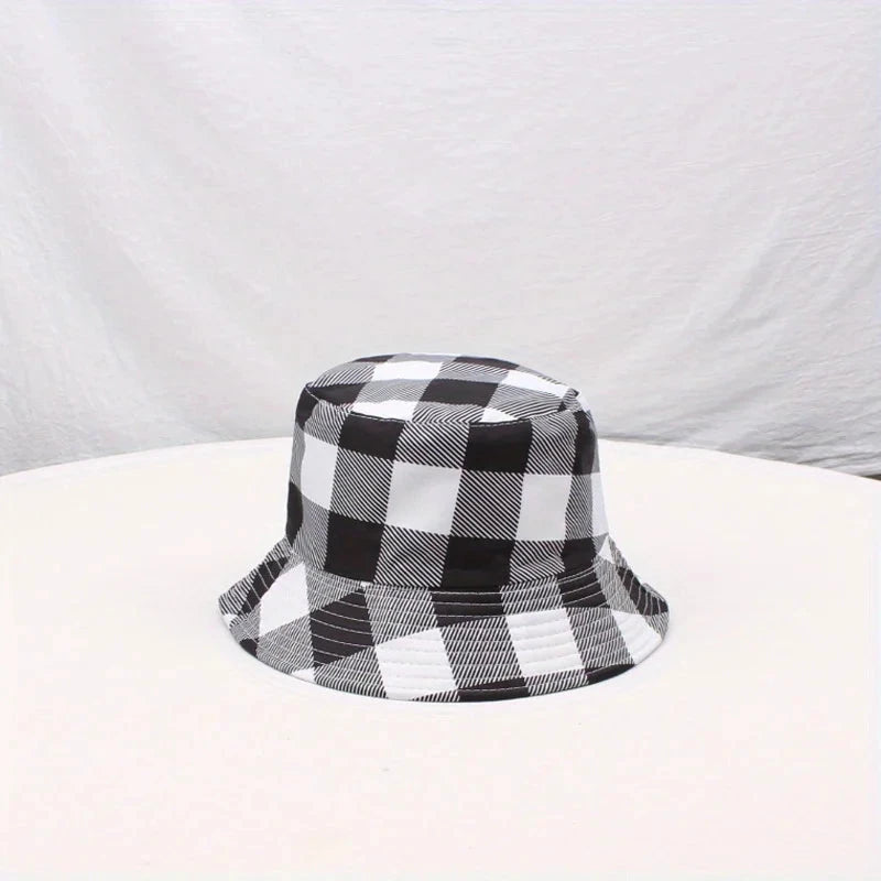 New Fashion Big Plaid Checker Print Bucket Hats Women Men Hiking Daily Travel Bob Hat Outdoor Fishing Panama Cap Sunshade Caps Good Vibrations