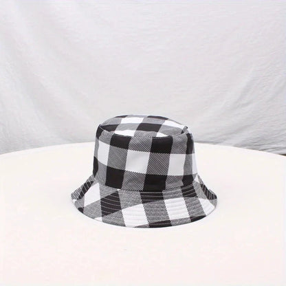 New Fashion Big Plaid Checker Print Bucket Hats Women Men Hiking Daily Travel Bob Hat Outdoor Fishing Panama Cap Sunshade Caps Good Vibrations