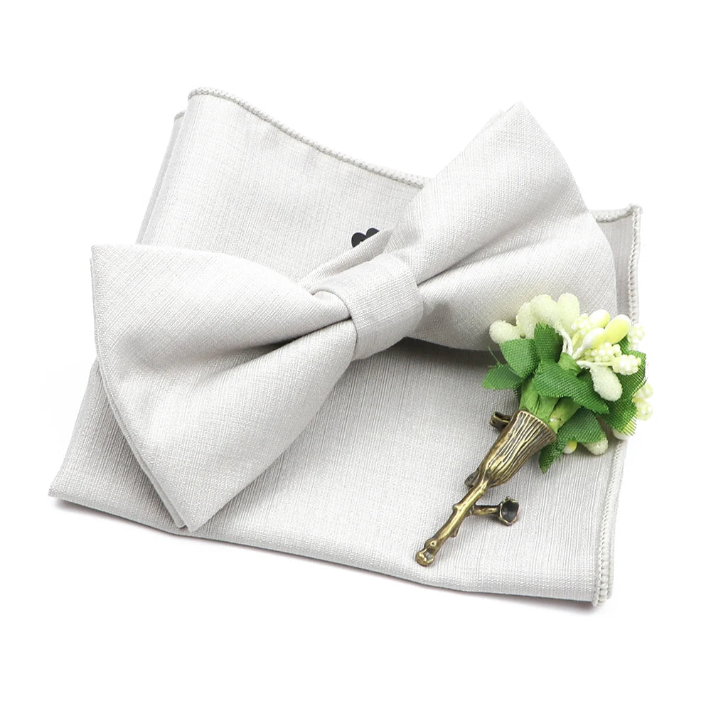 Mens Wedding Bowtie Brooch Set Romantic Solid Color Bamboo Fiber Bowknot Flower Lapel Pin Blue Pink Cravat Suit Shirt Accessory Good Vibrations