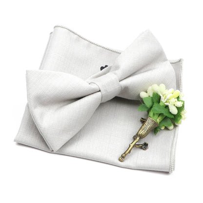Mens Wedding Bowtie Brooch Set Romantic Solid Color Bamboo Fiber Bowknot Flower Lapel Pin Blue Pink Cravat Suit Shirt Accessory Good Vibrations