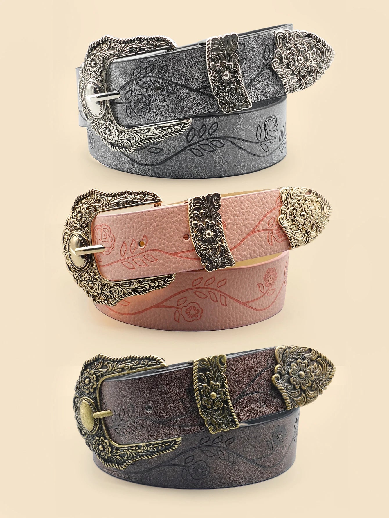 Western Style Printed Solid Color Pu Belt Buckle, Retro Casual Women's Belt, Classic Jeans Decorative Belt Good Vibrations
