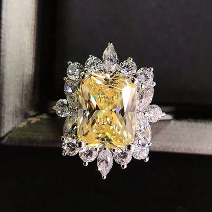 Elegant Yellow Water Drop Shaped Crystal Rhinestone Zircon Ladies Ring for Women Party Wedding Engagement Jewelry Size 6-10 Good Vibrations