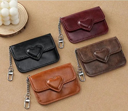 PULeather Card Holder Purse Women Cute Heart Shaped Small Wallet Multi-card Anti-magnetic Card Holder Travel Cash Coin Bag Good Vibrations