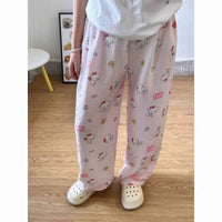 Sanrio Hello Kitty Pure Pajama Pants Wide Kawaii KT Cat Leg Pants Y2K Summer Thin High Waist Casual Trousers Birthday Gifts Good Vibrations