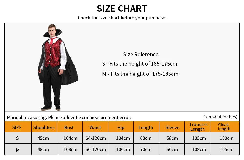 Halloween Vampire Costume Set Adult Cosplay Prop Costume Retro Cloak Celebration Dress Up Good Vibrations