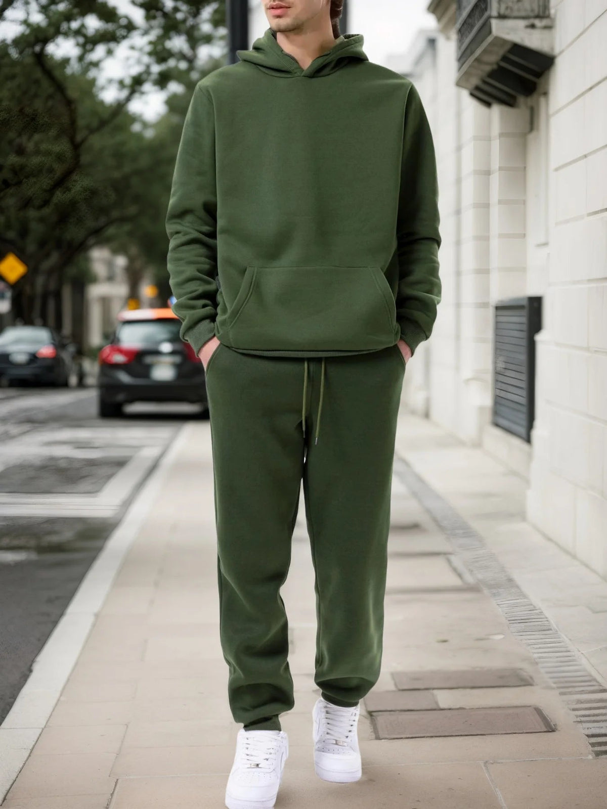 Men's Autumn and Winter Solid Color Hoodie+jogging Pants Two-piece Set Fashionable Outdoor Casual Sportswear Men's Tracksuit Good Vibrations