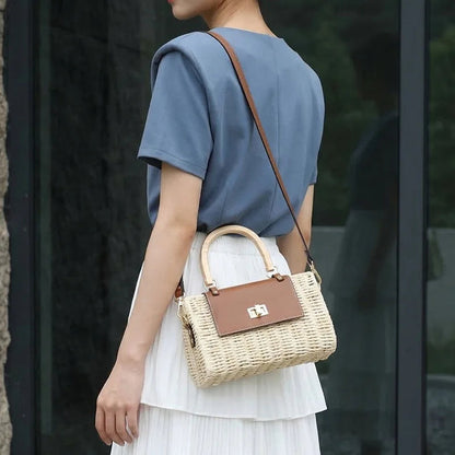 Women's Shoulder Bag Casual Boho Woven Straw Crossbody Bag Lightweight Handmade Summer Beach Vacation Resort Good Vibrations
