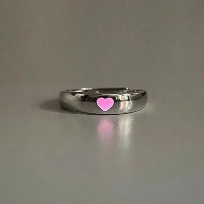 Glow In Dark Ring Luminous Blue Pink Light Love Heart Ring Couples Girls Silver Color Jewelry Adjustable Size New Fashion Rings Good Vibrations