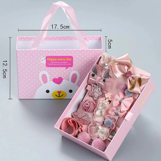 18 Pieces Baby Hair Accessories Princess Headdress Pink Girls Headband Children Barrettes Headband Gift Set Box Good Vibrations