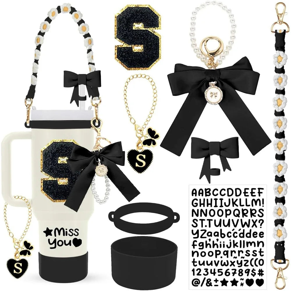 8Pcs Cup Accessories Including Straw Topper,Silicone Prorective Boot,Cup Charm,Stickers and Handle Strap for 40oz Tumbler Cup Good Vibrations